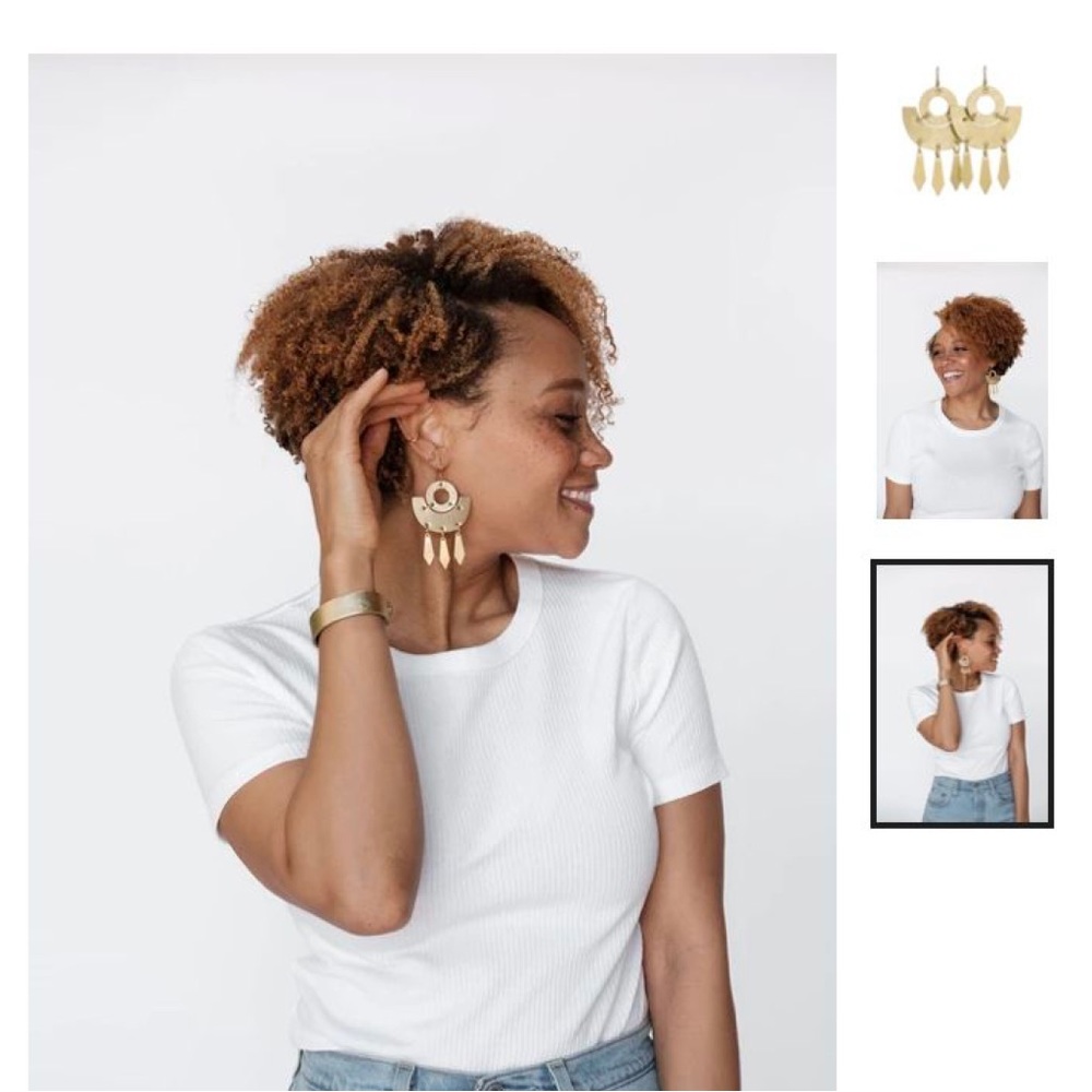 Nickel and Suede gold leather and metal dangle earring (modified by me)